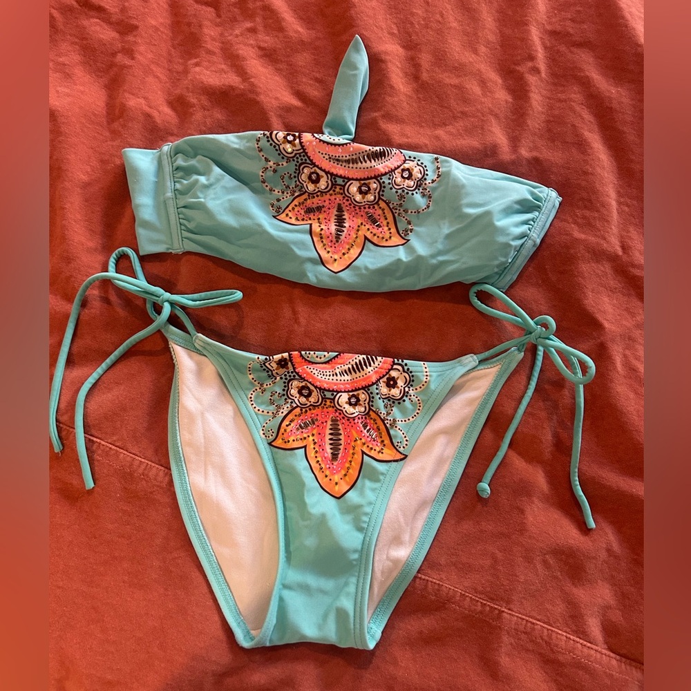 Teal and Orange Bikini Set with Bold Design